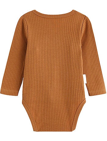 Lot de 3 bodies bébé manches longues ouverture croisée caramel