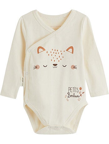 Lot de 3 bodies bébé manches longues ouverture croisée caramel