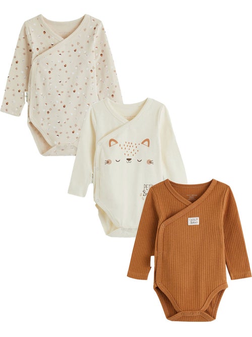 Lot de 3 bodies bébé manches longues ouverture croisée caramel - Kiabi Lot de 3 bodies bébé manches longues ouverture croisée caramel - Kiabi