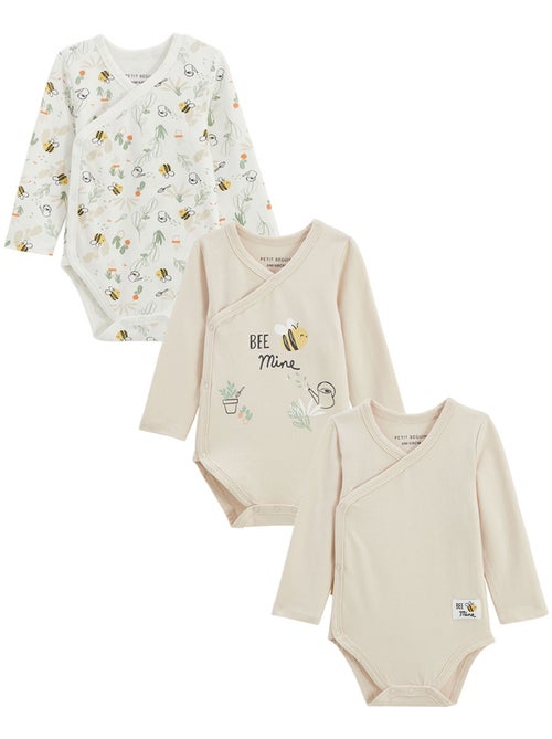 Lot de 3 bodies bébé manches longues ouverture croisée Eden - Kiabi