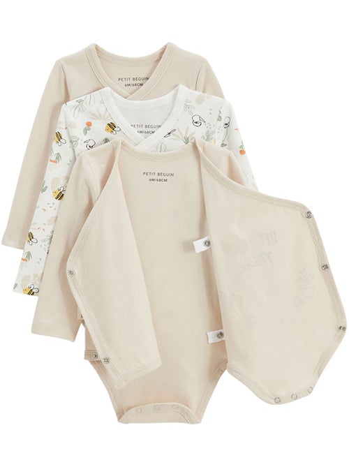 Lot de 3 bodies bébé manches longues ouverture croisée Eden - Kiabi