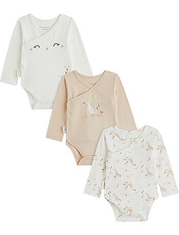 Lot de 3 bodies bébé manches longues ouverture croisée margot