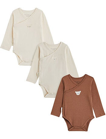 Lot de 3 bodies bébé manches longues ouverture croisée