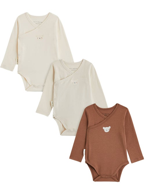 Lot de 3 bodies bébé manches longues ouverture croisée - Kiabi Lot de 3 bodies bébé manches longues ouverture croisée - Kiabi