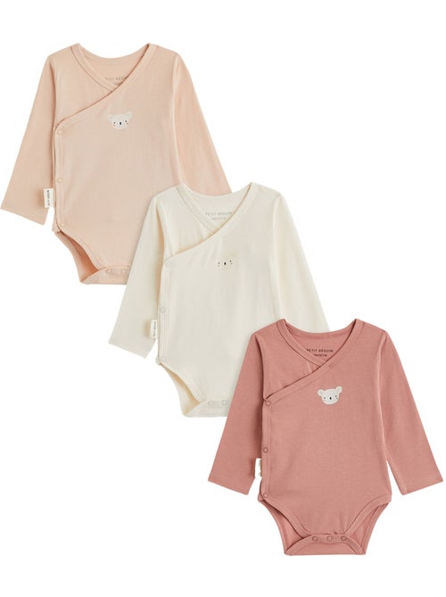 Lot de 3 bodies bébé manches longues ouverture croisée - Kiabi