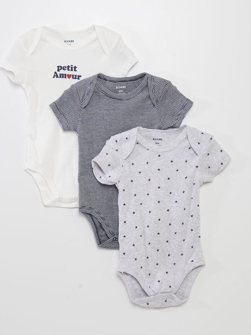 Lot de 3 bodies Blanc/gris/bleu marine - Kiabi