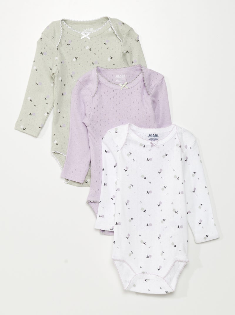 Lot de 3 bodies Blanc/violet/vert - Kiabi