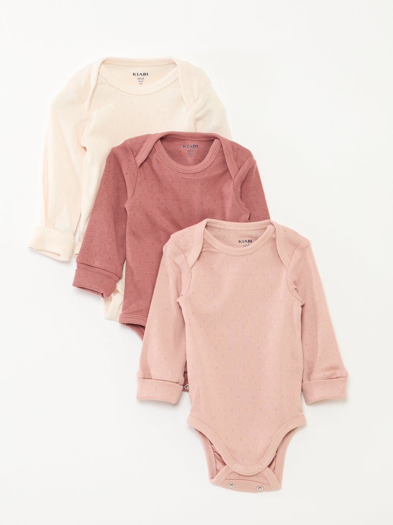 Lot de 3 bodies col US et manches longues Rose - Kiabi