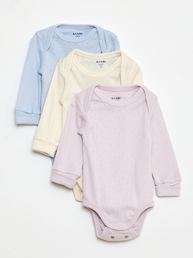 Lot de 3 bodies col US et manches longues Violet - Kiabi
