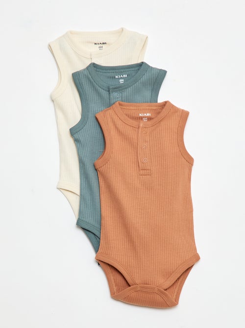 Lot de 3 bodies côtelés sans manches - Kiabi