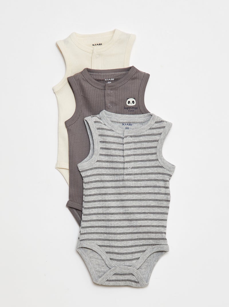 Lot de 3 bodies côtelés sans manches Gris - Kiabi