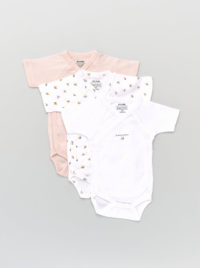Lot de 3 bodies croisés blanc/rose - Kiabi