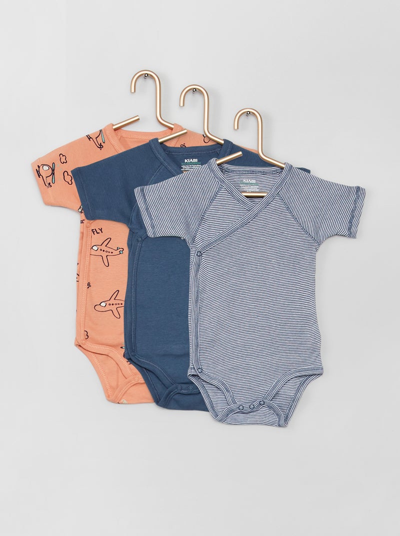 Lot de 3 bodies croisés orange/bleu - Kiabi