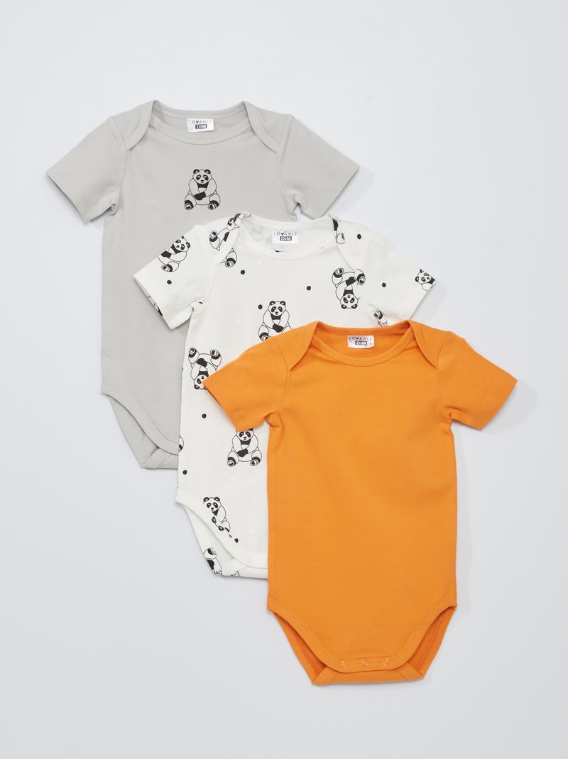 Lot de 3 bodies 'DIM' Orange/blanc/gris - Kiabi