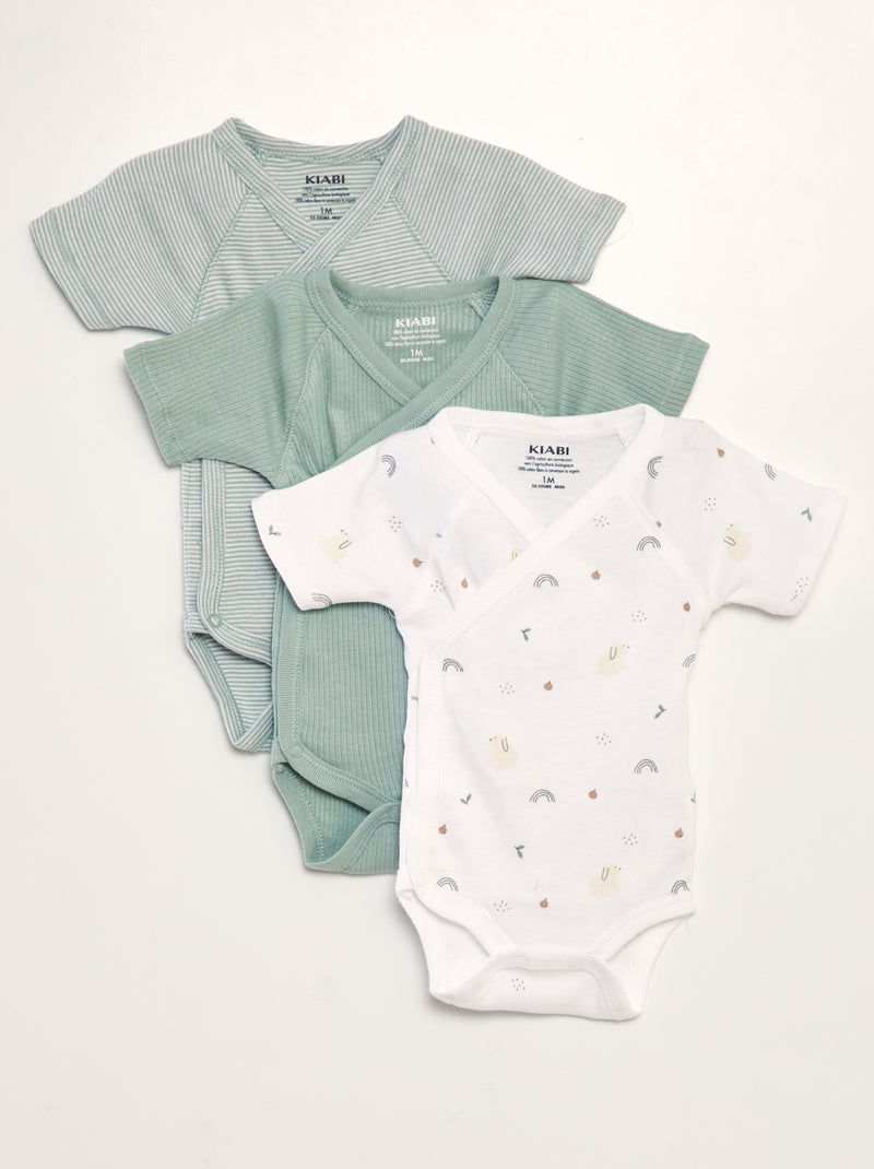 Lot de 3 bodies en coton Jaune/vert - Kiabi