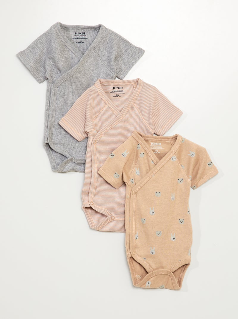 Lot de 3 bodies en coton Marron/Gris - Kiabi