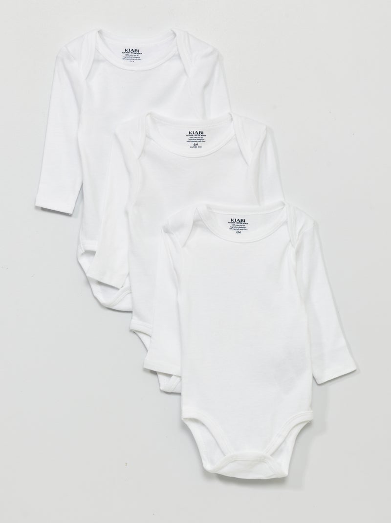 Lot de 3 bodies en jersey blanc - Kiabi