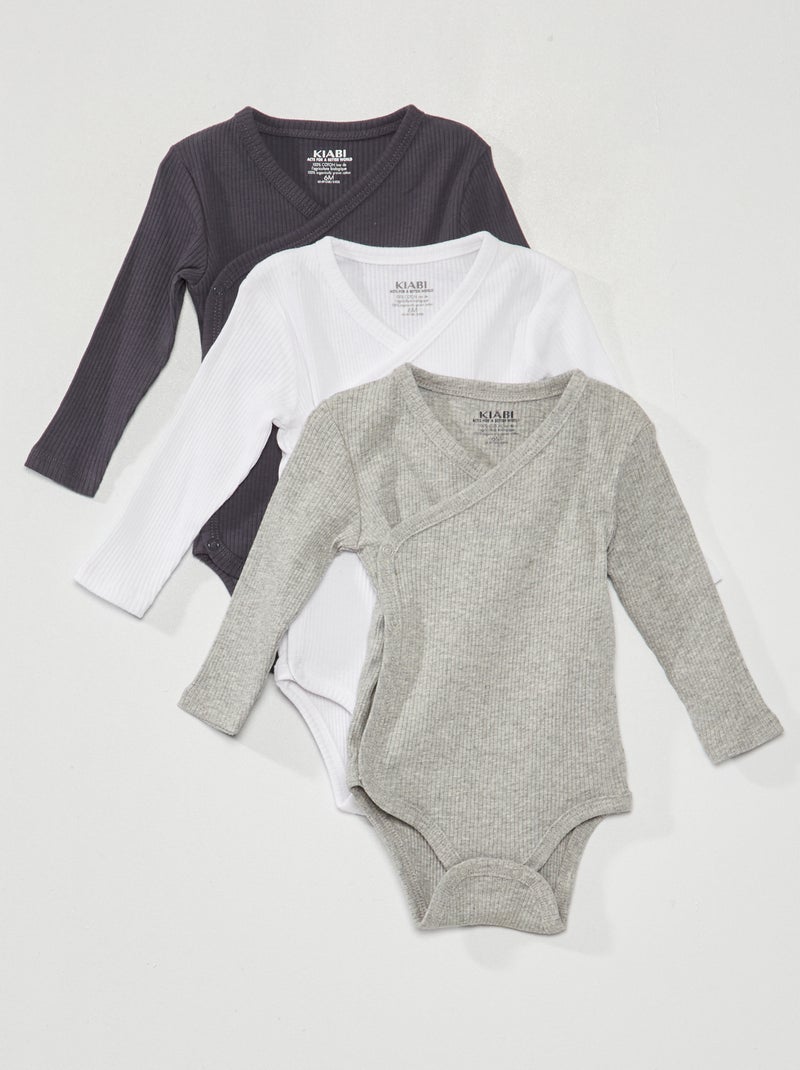 Lot de 3 bodies en maille côtelée - 3 pièces Blanc/bleu - Kiabi