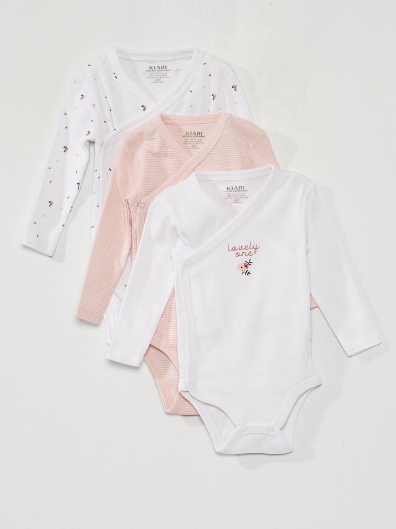 Lot de 3 bodies en maille côtelée - 3 pièces Blanc/rose - Kiabi