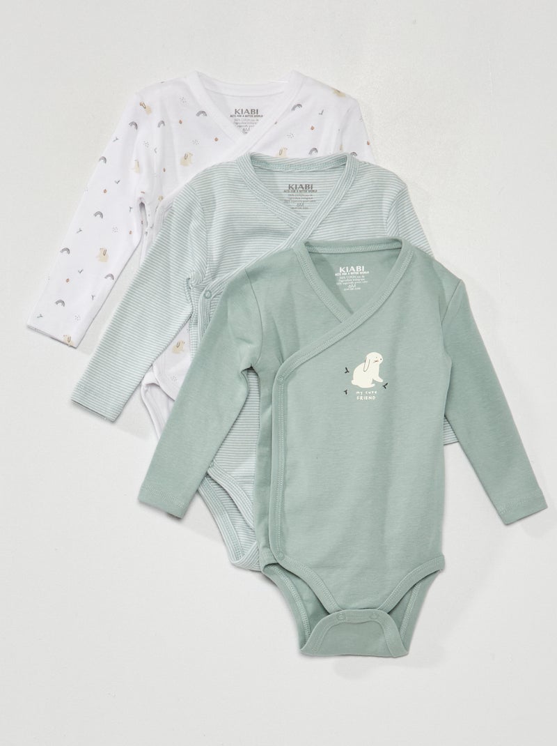 Lot de 3 bodies en maille côtelée - 3 pièces Blanc/vert - Kiabi