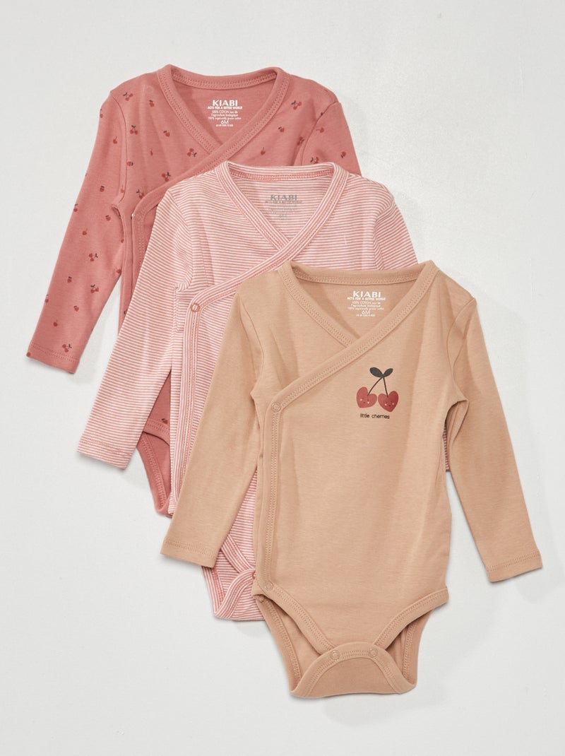 Lot de 3 bodies en maille côtelée - 3 pièces Rose/beige - Kiabi