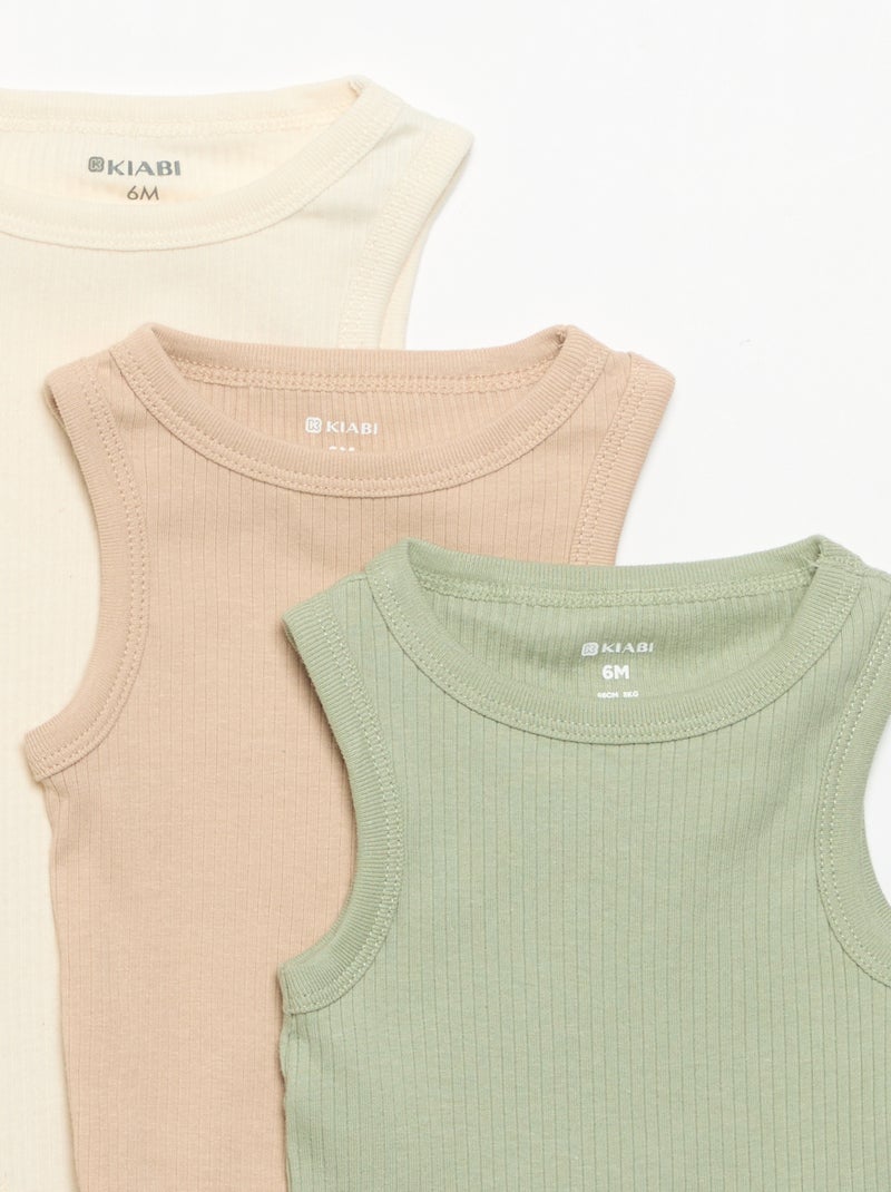 Lot de 3 bodies évolutifs à bretelles unis Vert - Kiabi