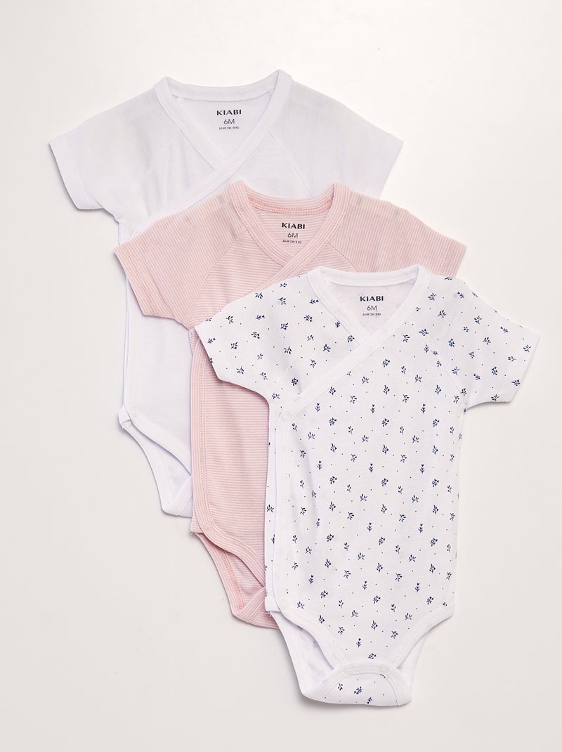 Lot de 3 bodies fantaisie Blanc/rose - Kiabi