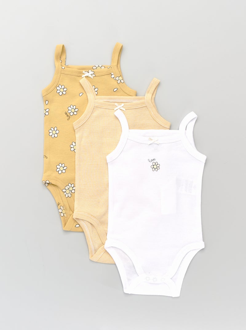 Lot de 3 bodies fines bretelles Jaune/Blanc - Kiabi