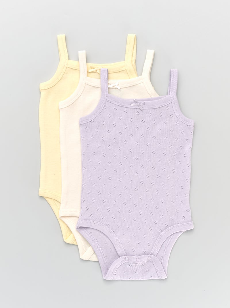 Lot de 3 bodies fines bretelles lila/jaune/blanc - Kiabi