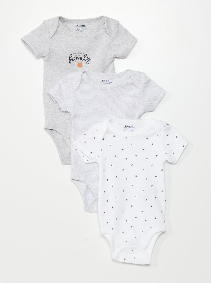 Lot de 3 bodies Gris/Blanc - Kiabi