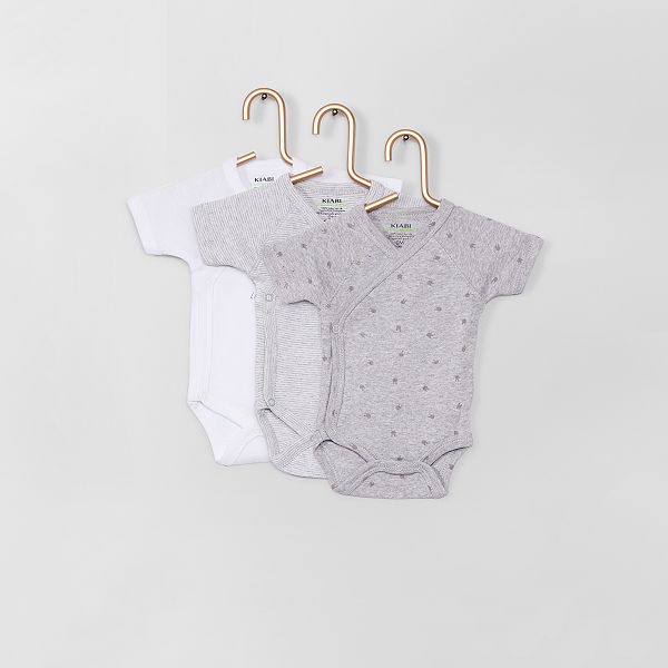 Lot De 3 Bodies Bebe Garcon Gris Blanc Raye Kiabi 8 00