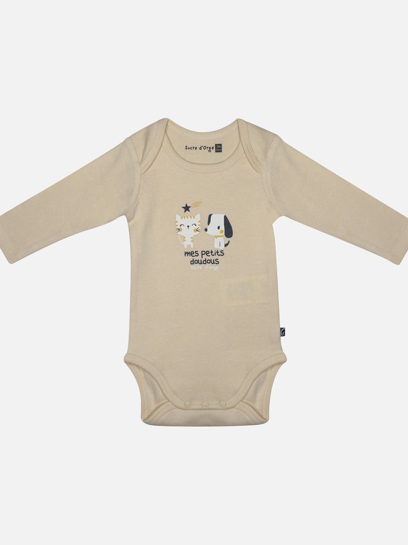 LOT DE 3 BODIES IDAN MANCHES LONGUES BEBE Beige - Kiabi