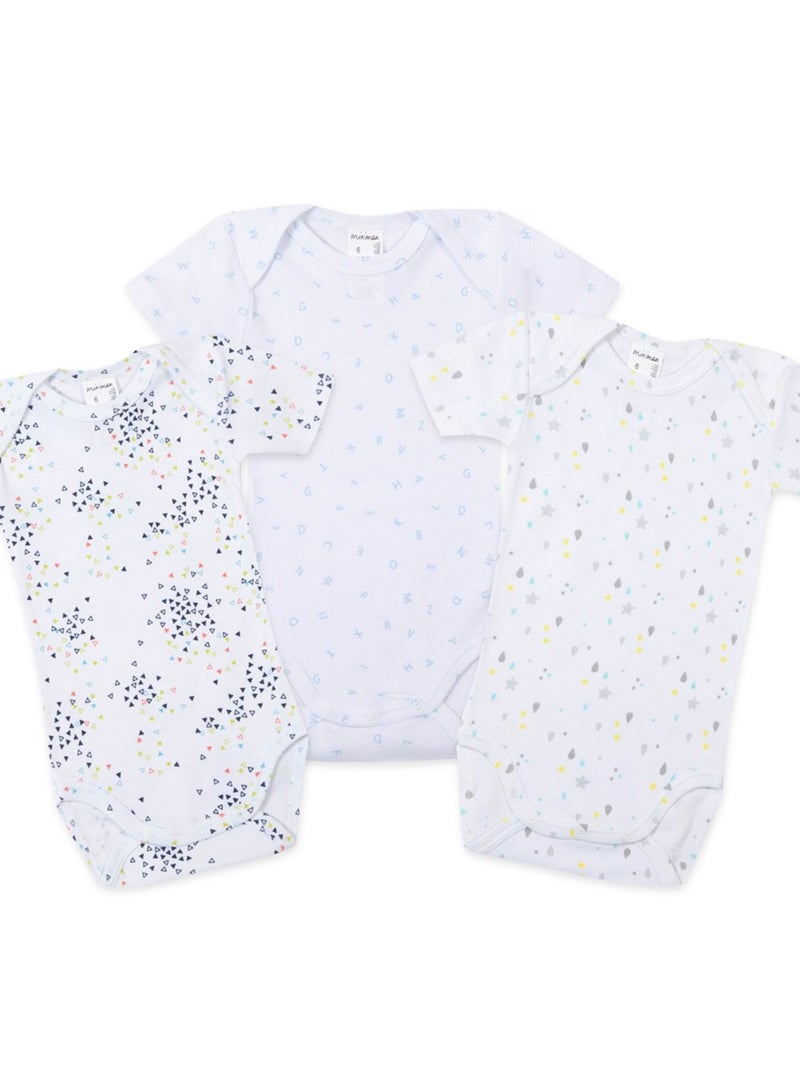 Lot De 3 Bodies Manches Courtes Oeko-tex 'miniman' Bleu turquoise - Kiabi