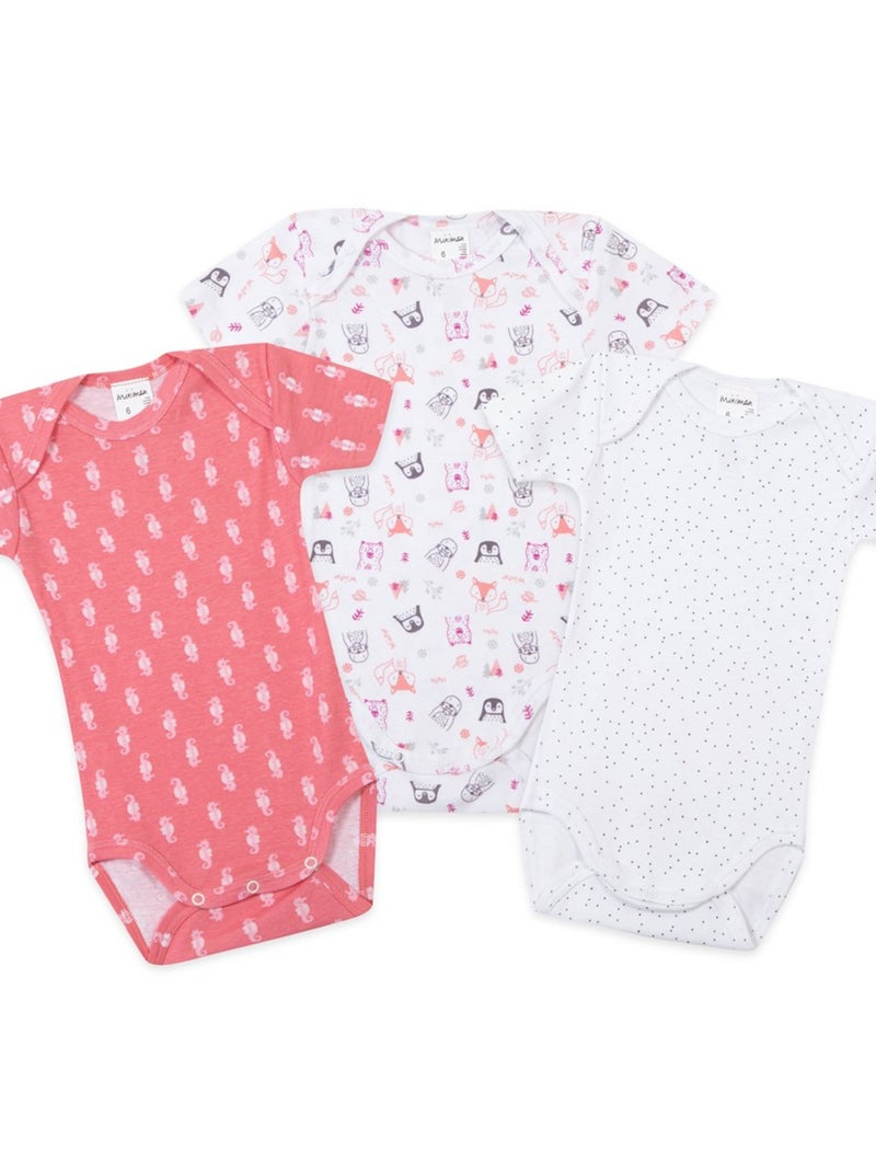 Lot De 3 Bodies Manches Courtes Oeko-tex 'miniman' Rose - Kiabi