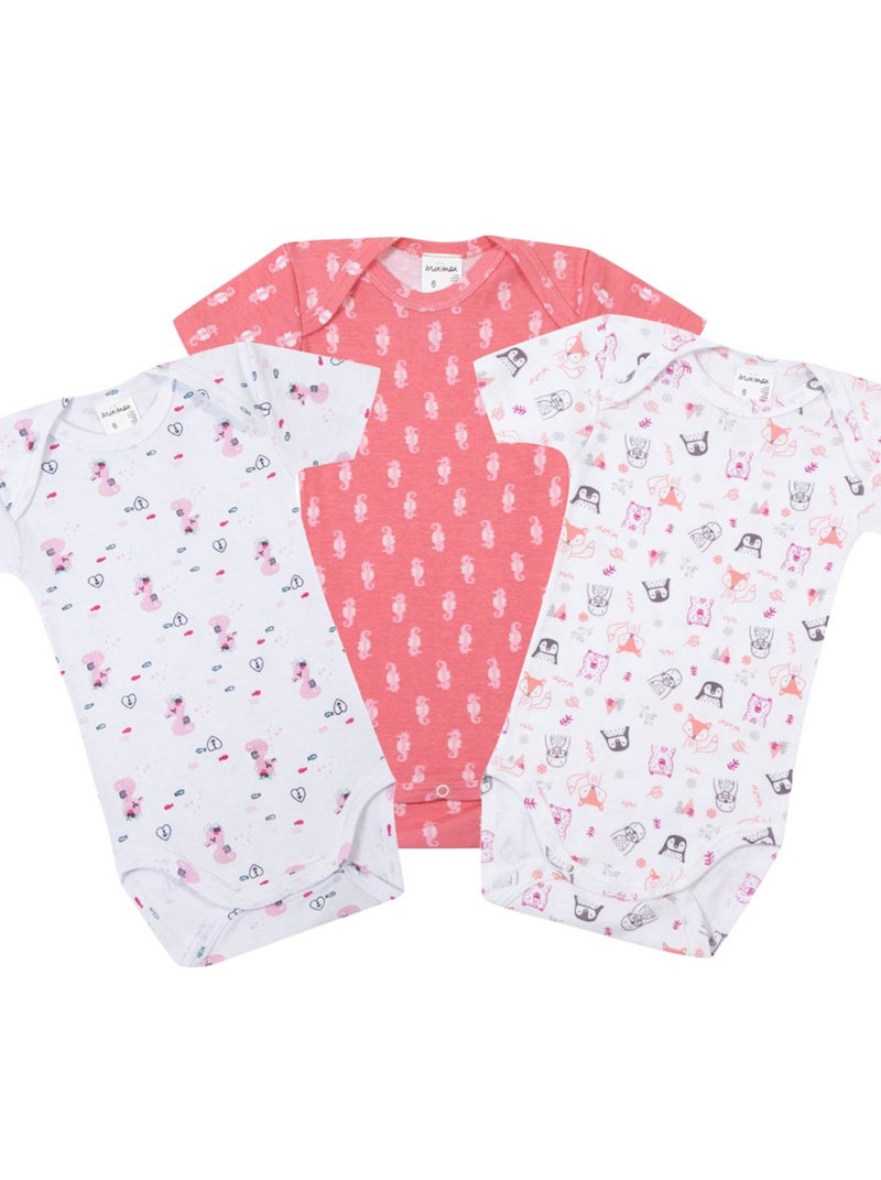 Lot De 3 Bodies Manches Courtes Oeko-tex 'miniman' Rose - Kiabi