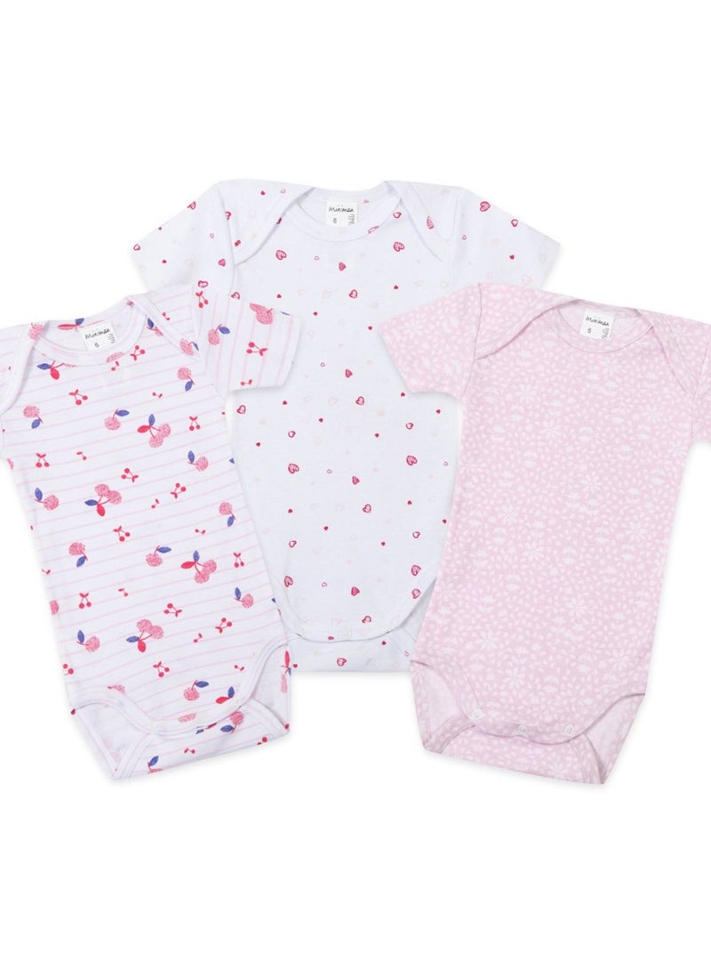 Lot De 3 Bodies Manches Courtes Oeko-tex 'miniman' Rose framboise - Kiabi