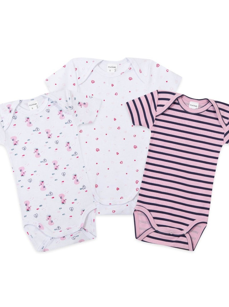 Lot De 3 Bodies Manches Courtes Oeko-tex 'miniman' Vieux rose - Kiabi