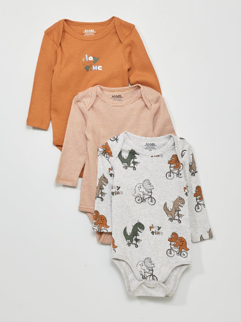 Lot de 3 bodies manches longues Camel/gris - Kiabi