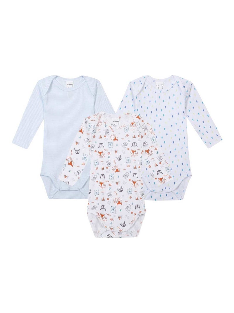 Lot De 3 Bodies Manches Longues Oeko-tex 'miniman' Bleu ciel - Kiabi
