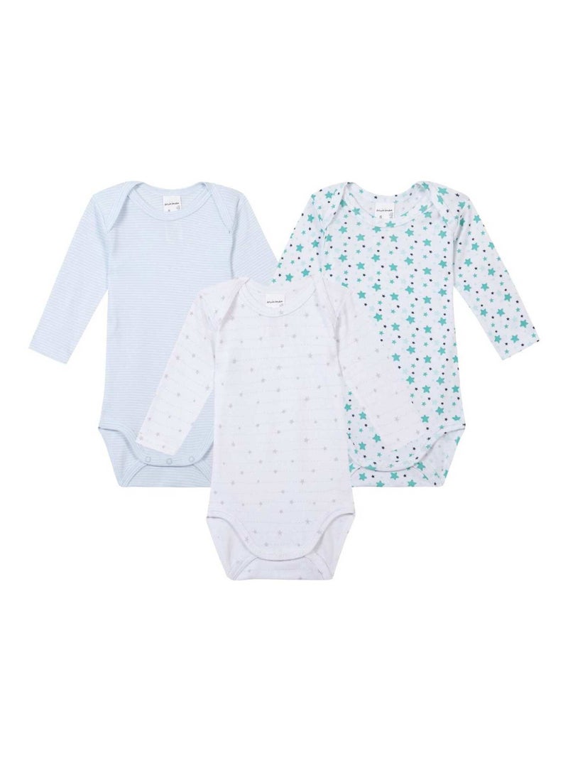 Lot De 3 Bodies Manches Longues Oeko-tex 'miniman' Bleu gris - Kiabi