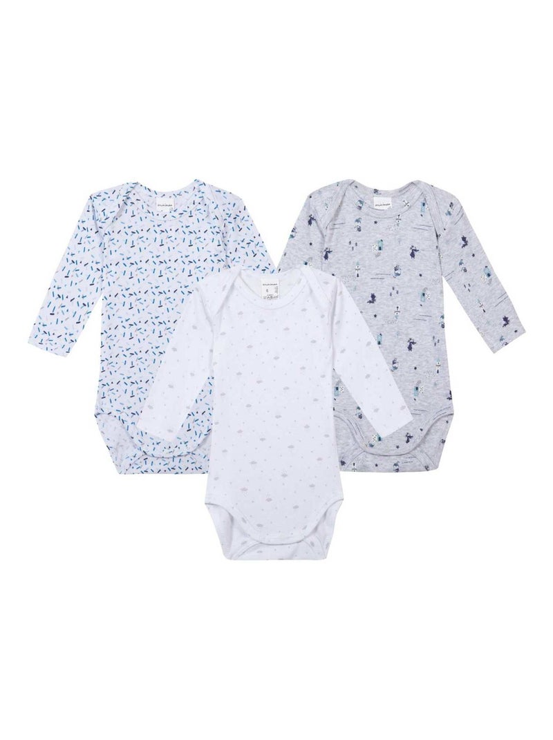 Lot De 3 Bodies Manches Longues Oeko-tex 'miniman' Bleu turquoise - Kiabi