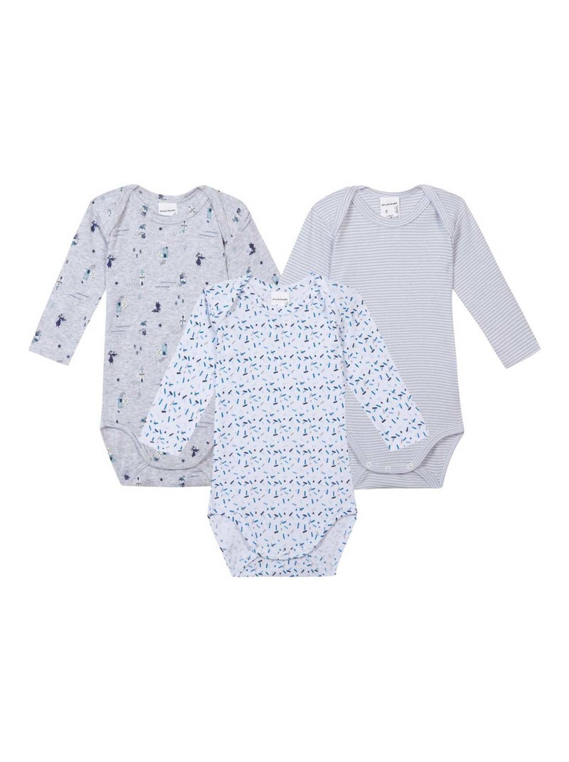Lot De 3 Bodies Manches Longues Oeko-tex 'miniman' Gris chiné - Kiabi