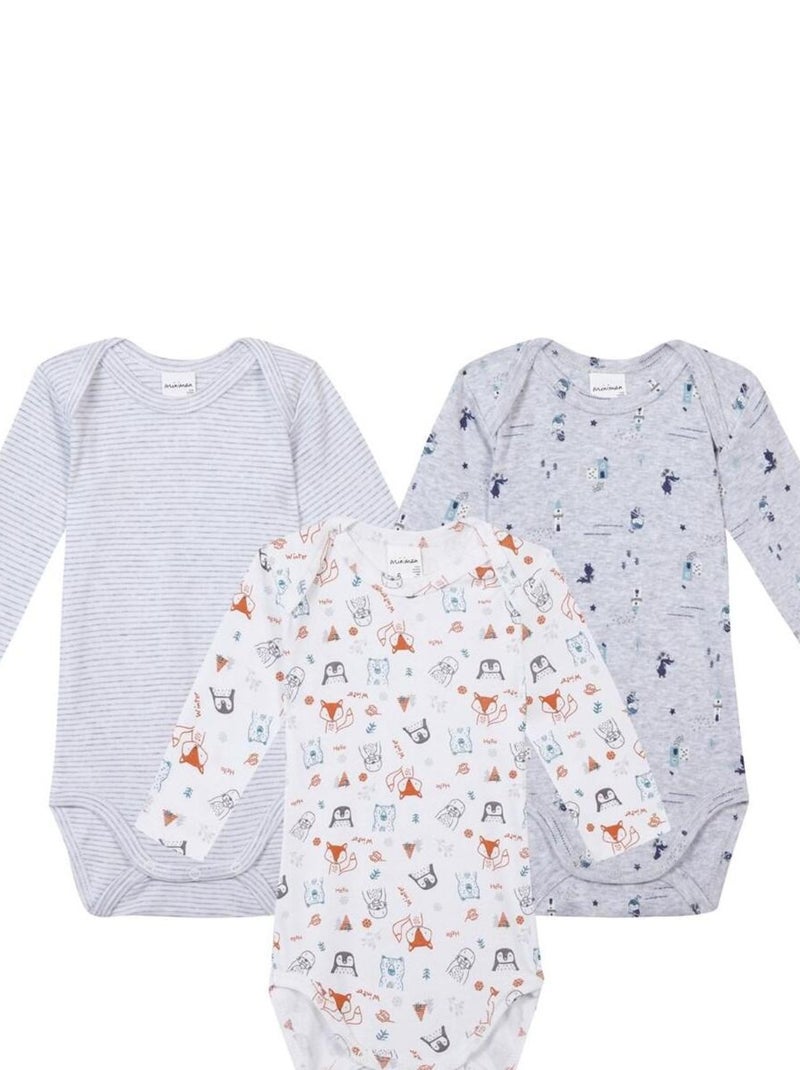 Lot de 3 bodies manches longues Oeko-Tex 'Miniman' Gris clair - Kiabi