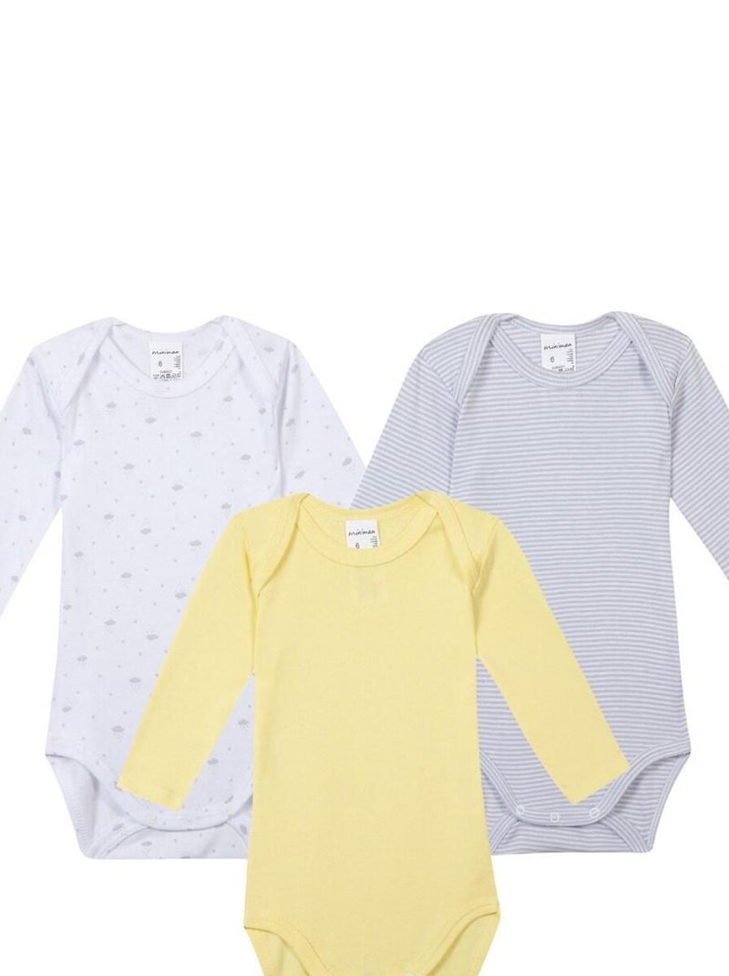Lot de 3 bodies manches longues Oeko-Tex 'Miniman' Gris clair - Kiabi