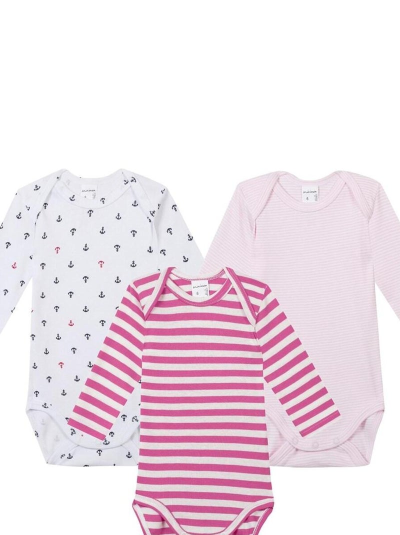 Lot de 3 bodies manches longues Oeko-Tex 'Miniman' Rose fushia - Kiabi