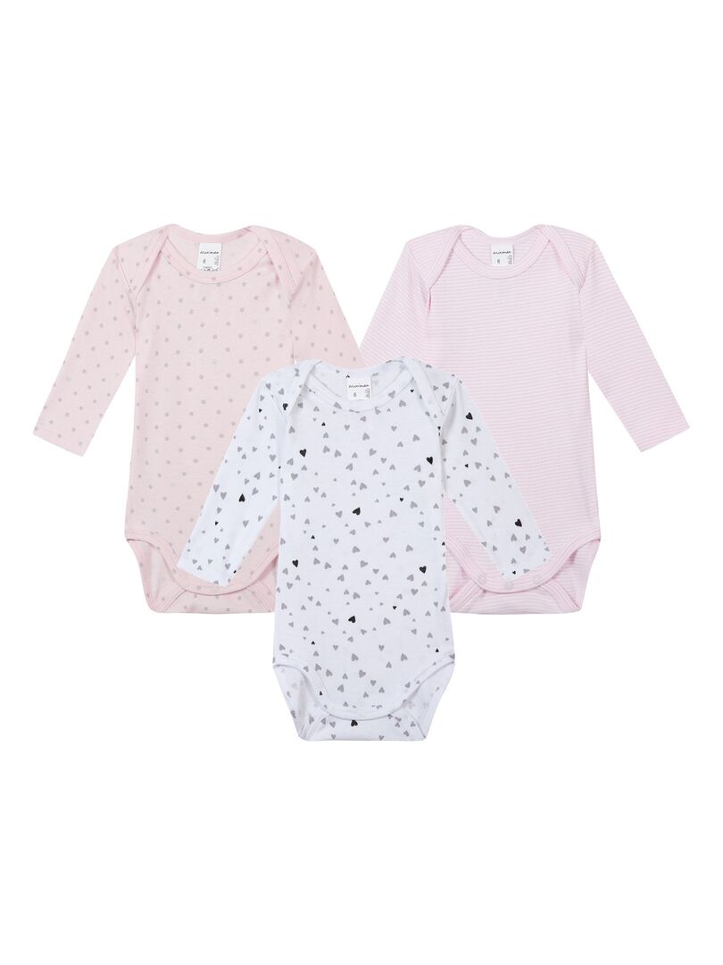 Lot De 3 Bodies Manches Longues - Gris/blanc/bleu Marine - Bébé Garçon