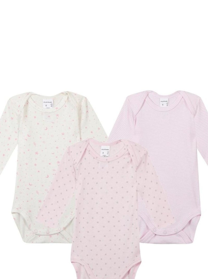 Lot de 3 bodies manches longues Oeko-Tex 'Miniman' Rose pâle - Kiabi