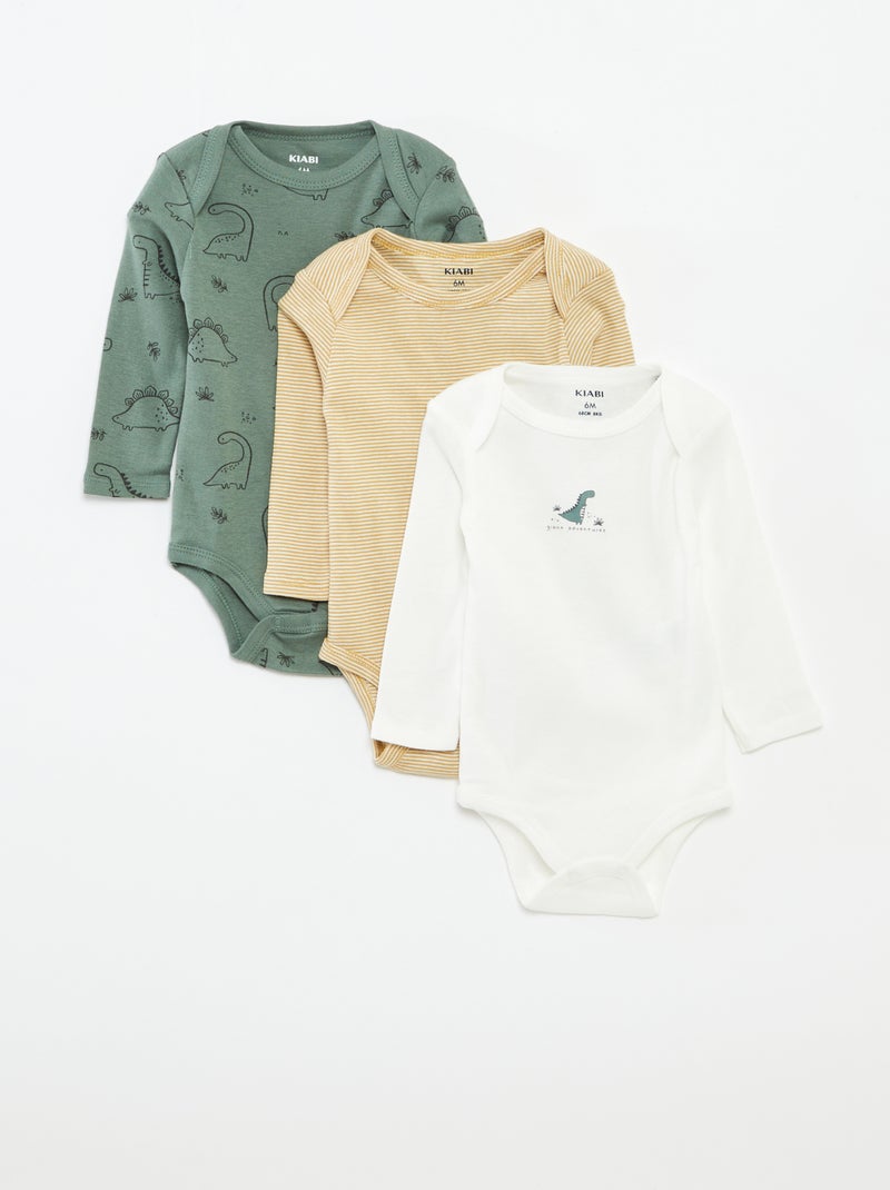 Lot de 3 bodies manches longues Vert - Kiabi