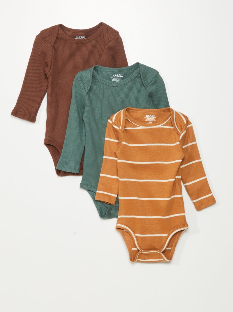 Lot de 3 bodies Marron/jaune/vert - Kiabi