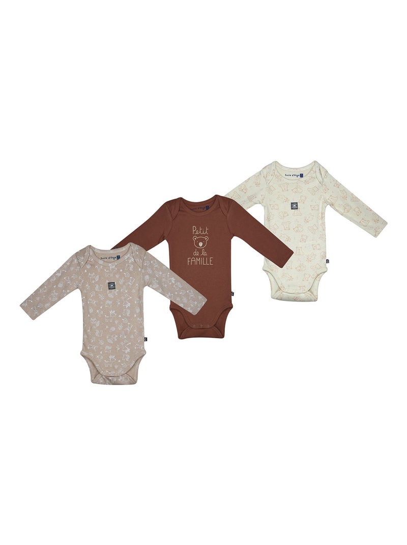 Lot de 3 bodies Pantxo manches longues Marron/Moka/Blush Beige - Kiabi
